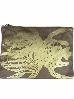 India Hicks  Pouch with Gold Bronze Foil Scarab Beetle. Brass accents.